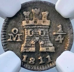1/4 REAL 1811 VARIEDAD UNOS SOBRE UNOS INVERTIDOS