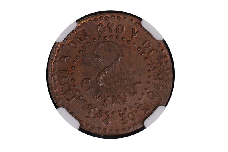 2 CENTAVOS DE TETELA DEL ORO Y OCAMPO PUEBLA 1915