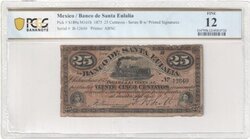 25 CENTAVOS EL BANCO DE SANTA (1875)